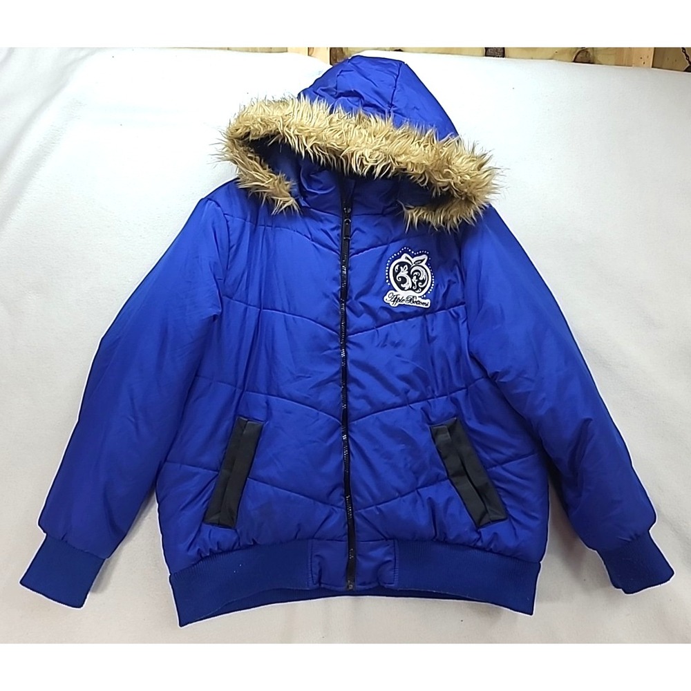 Vintage Apple Bottoms Puffer Jacket Blue Quilted Y2K Womens XL Faux Fur Hood